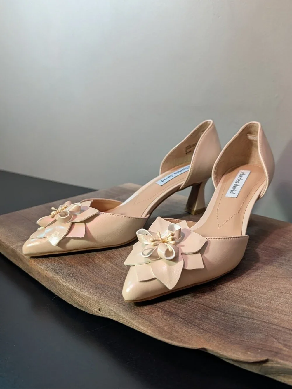 Charles David Blush Pink Floral D’Orsay Pointed-Toe Heels Apron Pump Heel